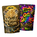 Manali Cream og O.G. Zkittles 20g THCA bundle med static hash og topskud på sort baggrund
