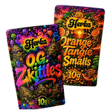 O.G. Zkittles og Orange Tangie Smalls 20g THCA bundle med to flower-produkter på sort baggrund