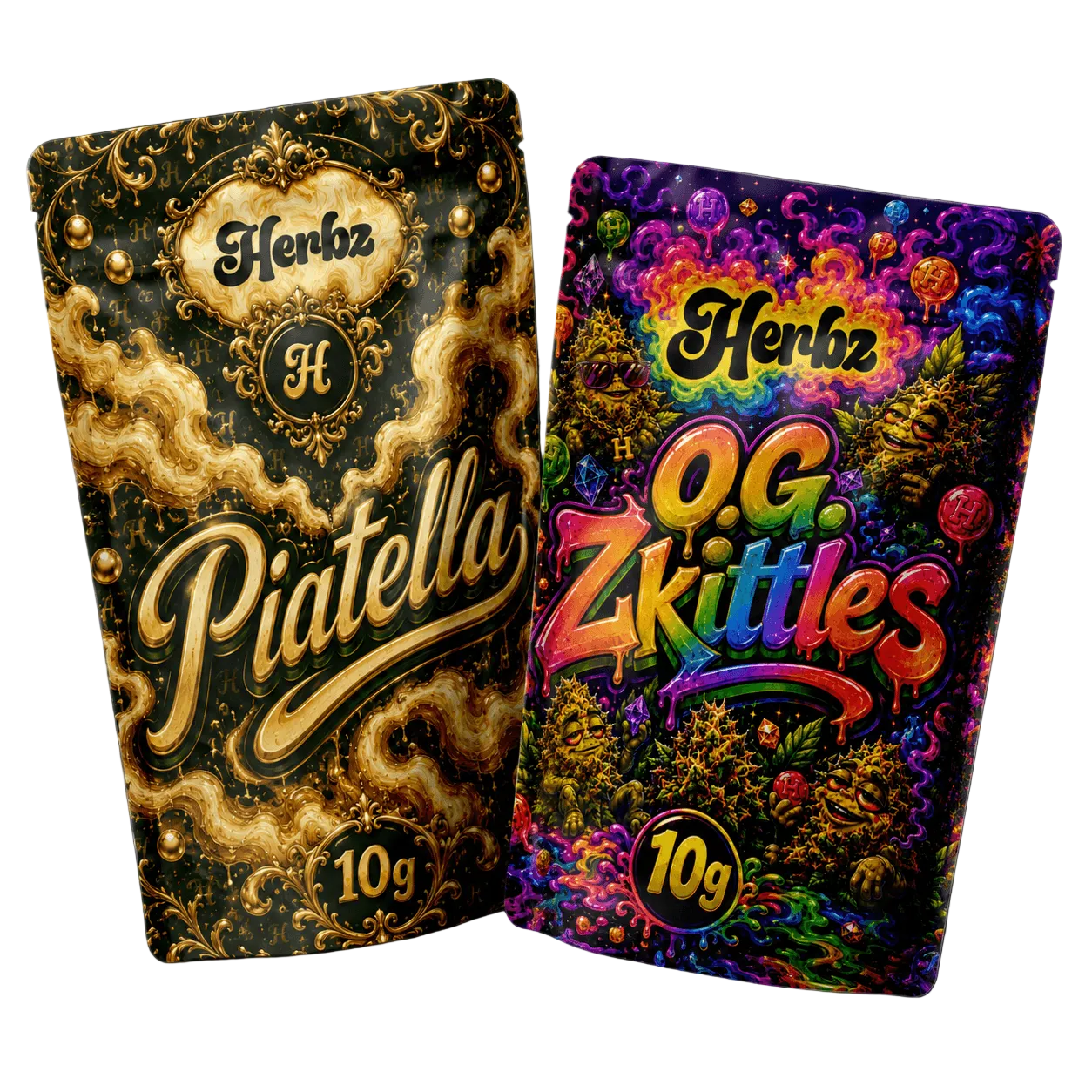 O.G. Zkittles og Orange Tangie Smalls 20g THCA bundle med to flower-produkter på sort baggrund