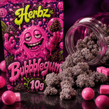 Nærbillede af Bubblegum 25% THCA med grønne nuancer og orange pistiller