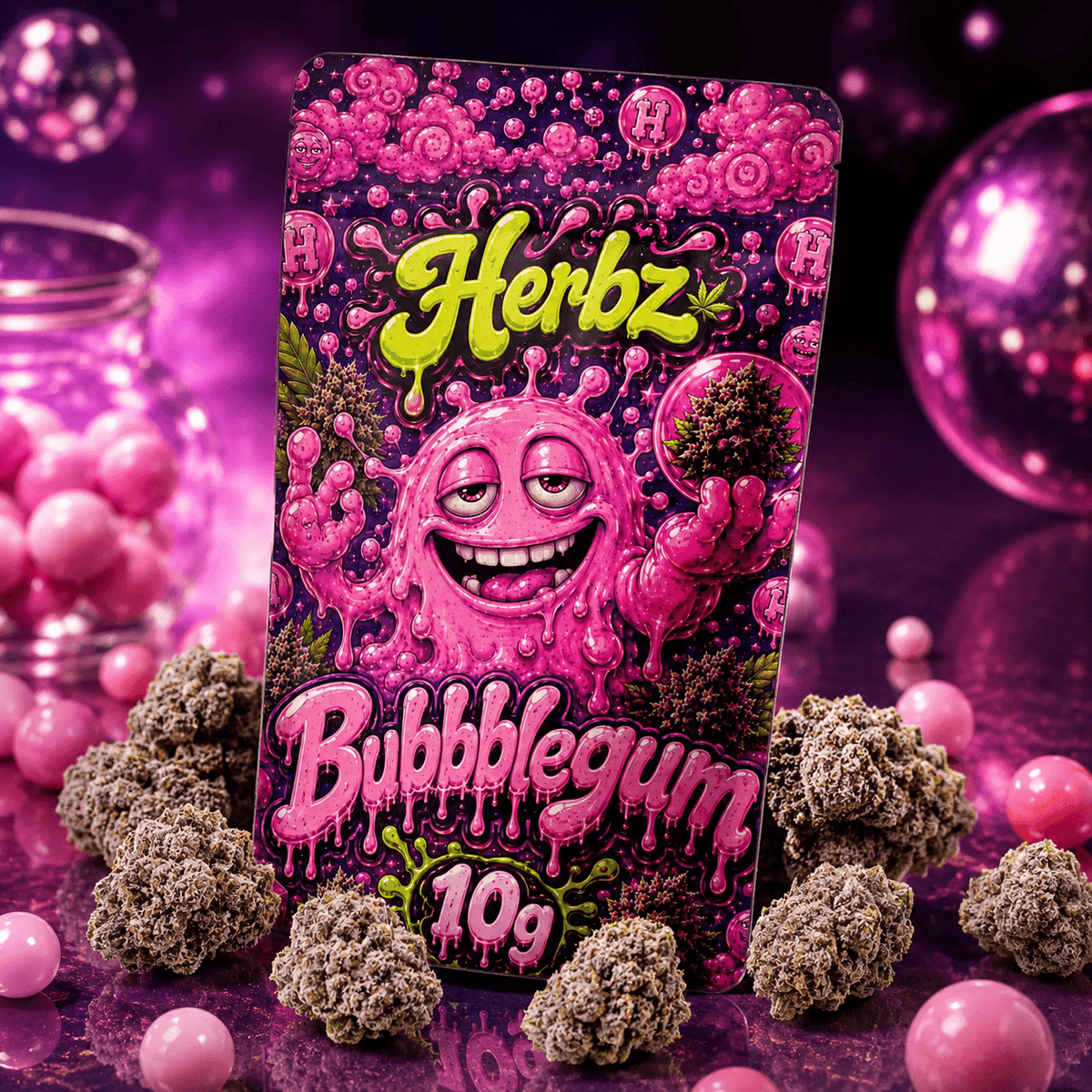 Bubblegum inomhusblomma med tät struktur och vitt resinlager