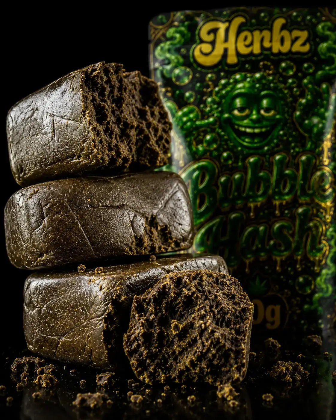 Lösningsmedelsfri Bubble Hash med brun och gyllene invändig struktur