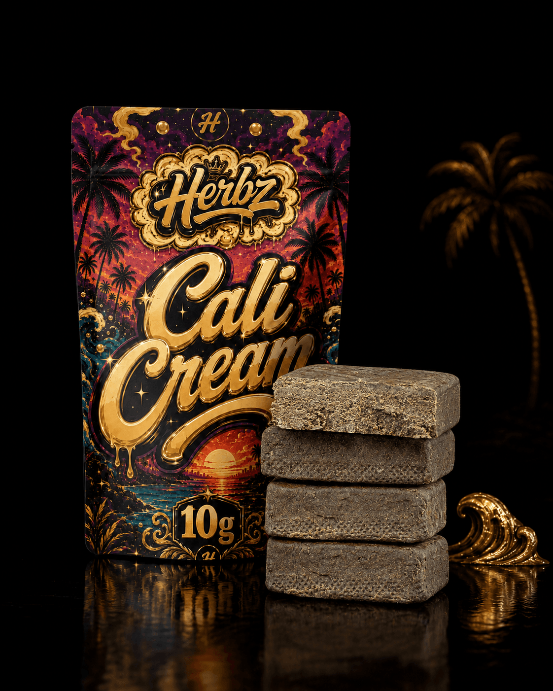 Cali Cream 50% THCA med kompakt yttersida och granulerad inre struktur