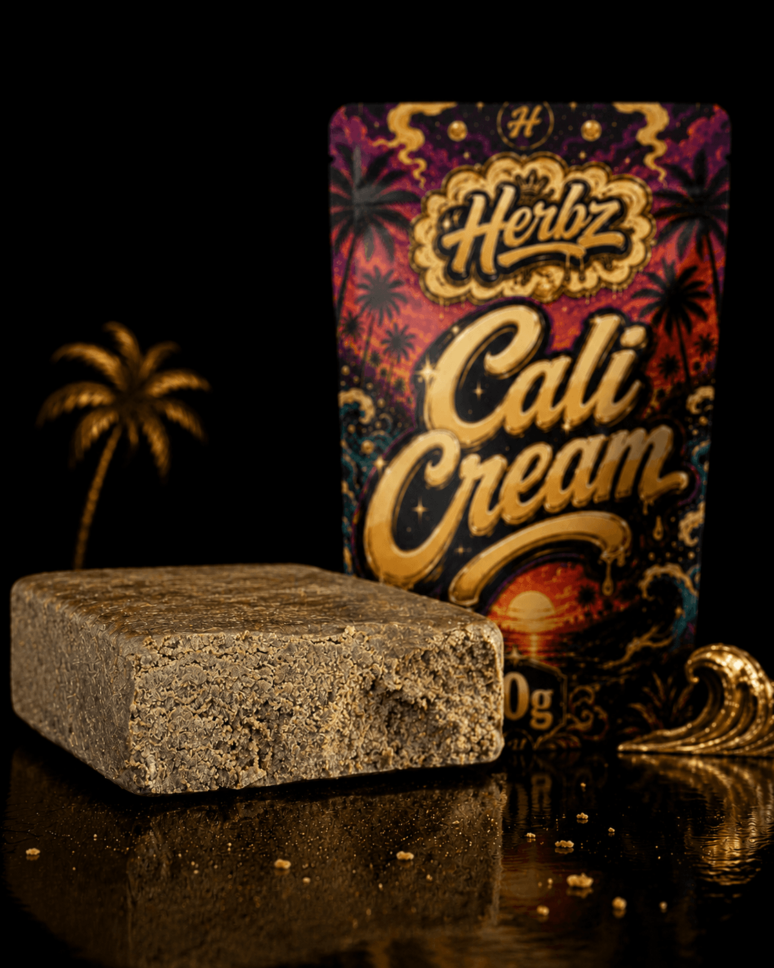 Cali Cream static hash framför färgglad Herbz 10 g förpackning