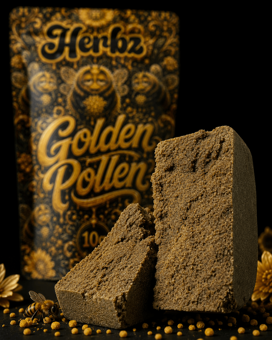 Golden Pollen 30% THCA med fast yttersida och granulerad inre struktur