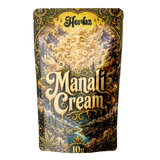 Manali Cream 40% THCA static hash med mørk resinrig struktur på sort baggrund