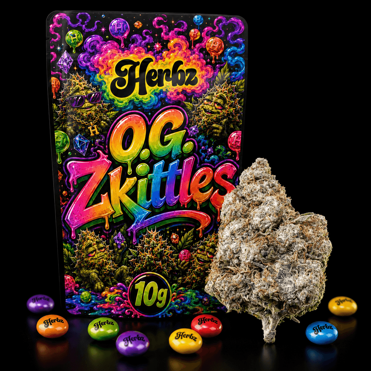 O.G. Zkittles 24% THCA toppskott med kompakt trimning och fruktig Z-profil