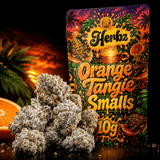 Herbz Orange Tangie Smalls emballage med orange og tropisk design